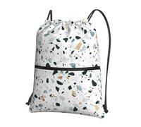 YYHHAOFA Terrazzo Marble Pastel Prints Drawstring Zipper Backpack - Lightweight Gym Bag with Water-Resistant Fabric, Convenient Front Pocket & Adjustable Straps for Travel