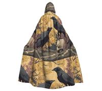 YYHHAOFA The Crow On The Skull Pattern Halloween Adult Hooded Cape Men'S And Women'S Clothing Mantle Role-Playing
