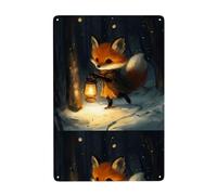 YYHHAOFA The fox that lights up the forest Prints Tin decorative painting 8x12in Made of tinplate, wear-resistant and durable