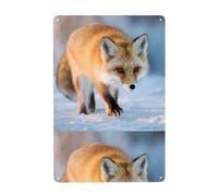 YYHHAOFA The Fox Who Stepped on Snow Prints Tin decorative painting 8x12in Made of tinplate, wear-resistant and durable