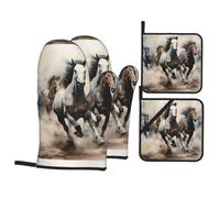 YYHHAOFA The Galloping Wild Horse Picture Oven Mitts and Pot Holders Sets - Heat-Resistant, Waterproof, and Durable Kitchen Baking Four-Piece Set