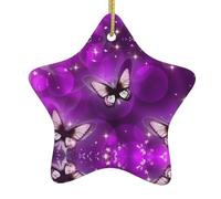 YYHHAOFA The purple butterfly Prints Christmas ceramic star pendant - Festive Hanging Ornament for Homes 3.12 x 3.12 in