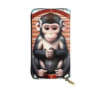 YYHHAOFA The silent monkey Stamp Leather long clutch wallet : Comfortable, lightweight, waterproof, durable 7.48 x 4.13 in, Black, One Size