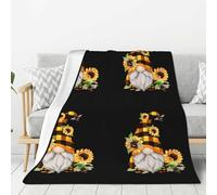 YYHHAOFA Thickened Flannel Blanket Throw 80x60in : Light Weight, Warm And Durable Soft And Easy To Care For Gnome Bee Yellow Floral Prints