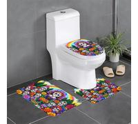 YYHHAOFA Three-piece floor mat set Day of The Dead Pattern water-absorbent and non-slip for bathrooms toilets and kitchens