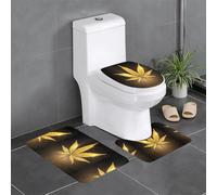 YYHHAOFA Three-piece floor mat set Golden Cannabis Pattern water-absorbent and non-slip for bathrooms toilets and kitchens