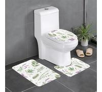 YYHHAOFA Three-piece floor mat set Green Flower Herb Sage Leaves and Branches Pattern water-absorbent and non-slip for bathrooms toilets and kitchens