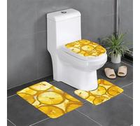 YYHHAOFA Three-piece floor mat set Lemon slices Pattern water-absorbent and non-slip for bathrooms toilets and kitchens
