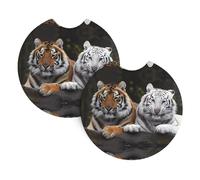 YYHHAOFA Tiger Couple Prints Car Cup Coasters 2-Pack - High-Grade Drink Layers: Protect Your Ride & Simplify Life!