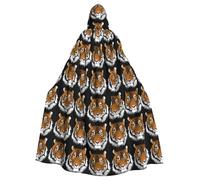 YYHHAOFA Tiger Face Prints Hooded Cloak - Long Cozy Cape for Cosplay & Halloween
