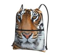 YYHHAOFA Tiger Head Prints Drawstring Zipper Backpack - Lightweight Gym Throw Bag with Water-Resistant Fabric & Multiple Pockets for Travel & Sports