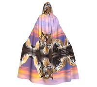YYHHAOFA Tiger Lying On Wood Printing Halloween Adult Hooded Cape Cloak For Role-Playing, Stage Costumes, Parties Easy Care