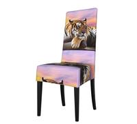 YYHHAOFA Tiger Lying on Wood Prints dining chair cover is easy to disassemble and made of high resilience fabric that is wear-resistant