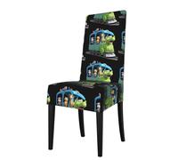 YYHHAOFA Tourists taking the train Printed dining chair cover is easy to disassemble and made of high resilience fabric that is wear-resistant