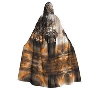 YYHHAOFA Tropical African Elephant Printing Halloween Adult Hooded Cape Cloak For Role-Playing, Stage Costumes, Parties Easy Care