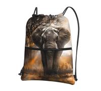 YYHHAOFA Tropical African Elephant Prints Drawstring Zipper Backpack - Lightweight Gym Throw Bag with Water-Resistant Fabric & Multiple Pockets for Travel & Sports