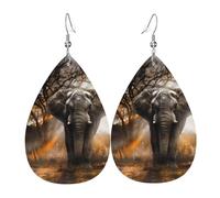 YYHHAOFA Tropical African Elephant Prints Teardrop Leather Earrings - Vivid Dangle Drops for Women, Lightweight Fashion Jewelry, Silver-Plated Hooks for Sensitive Ears & Holiday Events