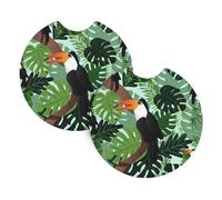 YYHHAOFA Tropical Leaves Bird Prints Car Cup Coasters 2-Pack - Stylish Drink Protectors: Keep Your Ride Clean & Fresh!