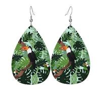 YYHHAOFA Tropical Leaves Bird Prints Drip Leather Earrings - Elegant Faux Leather Drops for Festive & Everyday Style
