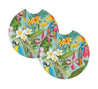 YYHHAOFA Tropical plants and parrots Prints Car Cup Coasters 2-Pack - Stylish Drink Protectors: Keep Your Ride Clean & Fresh!