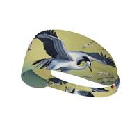 YYHHAOFA Two Japanese Cranes Flying Traditional Painting Pattern Sports Headband for Women Sweat Proof Bandeau Summer Elastic Band