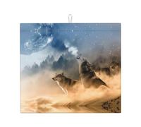 YYHHAOFA Two wolves Prints Kitchen Drying Mat - Absorbent Dish Throw for Countertops, Quick-Dry Non-Slip Layer with Stylish Prints, for New Homes