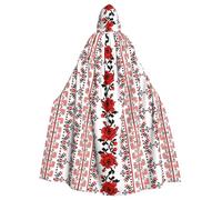 YYHHAOFA Ukrainian Embroidery Style Rose Printing Halloween Adult Hooded Cape Cloak For Role-Playing, Stage Costumes, Parties Easy Care