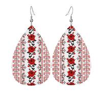 YYHHAOFA Ukrainian Embroidery Style Rose Prints Drip Leather Earrings - Elegant Faux Leather Drops for Festive & Everyday Style