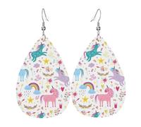 YYHHAOFA Unicorns Pink Prints Drip Leather Earrings - Elegant Faux Leather Drops for Festive & Everyday Style