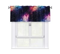 YYHHAOFA Universe Galaxy Outer Space Prints Short Curtain with Valance Rod, 54x18in Light Filtering Window Treatment for Kitchen, Bathroom, Laundry Room, Studio
