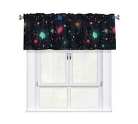 YYHHAOFA Universe Galaxy Star Space Prints Short Curtain with Valance Rod, 54x18in Light Filtering Window Treatment for Kitchen, Bathroom, Laundry Room, Studio