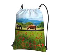 YYHHAOFA Various Kinds of Horses Prints Drawstring Zipper Backpack - Lightweight Gym Throw Bag with Water-Resistant Fabric & Multiple Pockets for Travel & Sports