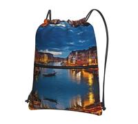 YYHHAOFA Venice Night Prints Drawstring Zipper Backpack - Lightweight Gym Throw Bag with Water-Resistant Fabric & Multiple Pockets for Travel & Sports