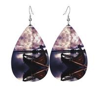YYHHAOFA Vikings Boat Prints Teardrop Leather Earrings - Lightweight Dangles with Silver-Plated Hooks, Vivid Color & Rust-Resistant Design for Parties & Gifts