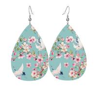 YYHHAOFA Vintage Red Heads Crane Chrysanthemum Prints Teardrop Leather Earrings - Vivid Dangle Drops for Women, Lightweight Fashion Jewelry, Silver-Plated Hooks for Sensitive Ears & Holiday Events