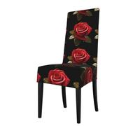 YYHHAOFA Water drops red rose Printed dining chair cover is easy to disassemble and made of high resilience fabric that is wear-resistant