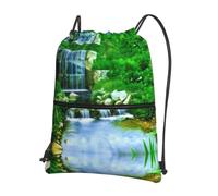YYHHAOFA Waterfall Flowing Down Prints Drawstring Zipper Backpack - Lightweight Gym Throw Bag with Water-Resistant Fabric & Multiple Pockets for Travel & Sports