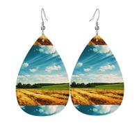YYHHAOFA Wheat Field Prints Drip Leather Earrings - Elegant Faux Leather Drops for Festive & Everyday Style