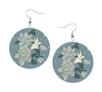 Yyhhaofa White Bauhinia Prints Leather Round Earrings Pendant Stylish And Light Lightweight Dangle For Women Girls, One Size, Leather, No Gemstone