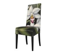 YYHHAOFA White Bell orchid Printed dining chair cover is easy to disassemble and made of high resilience fabric that is wear-resistant