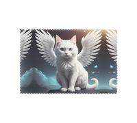 YYHHAOFA White Cat with Wings Prints Placemats Set of 6 12x18in - Create Cozy Table Settings for Everyday Moments & Special Gatherings