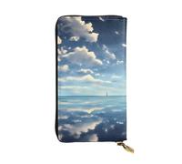 YYHHAOFA White clouds over the sea Printing Leather long clutch wallet : Comfortable, lightweight, waterproof, durable 7.48 x 4.13 in, Black, One Size