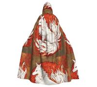 YYHHAOFA White Fox In Flames Pattern Halloween Adult Hooded Cape Men'S And Women'S Clothing Mantle Role-Playing