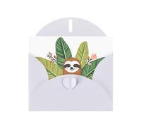 YYHHAOFA White Greeting Card Cute sloth & Leaves Picture 4x6in for Christmas, children's birthdays, Valentine's Day, wedding anniversaries, and party invitations