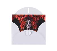 YYHHAOFA White Greeting Card Day Of The Dead Sugar Roses Skull Picture 4x6in for Christmas, children's birthdays, Valentine's Day, wedding anniversaries, and party invitations