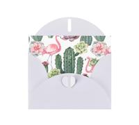 YYHHAOFA White Greeting Card Pink Flamingo Succulent Plants Picture 4x6in for Christmas, children's birthdays, Valentine's Day, wedding anniversaries, and party invitations
