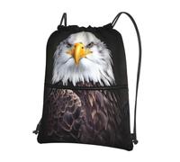 YYHHAOFA White Head Eagle Prints Drawstring Zipper Backpack - Lightweight Gym Throw Bag with Water-Resistant Fabric & Multiple Pockets for Travel & Sports
