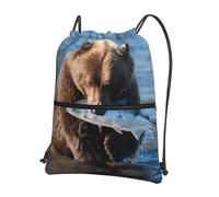 YYHHAOFA Wild Animal Hunting Fish Prints Drawstring Zipper Backpack - Lightweight Gym Throw Bag with Water-Resistant Fabric & Multiple Pockets for Travel & Sports