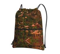 YYHHAOFA wild mushroom Prints Drawstring Zipper Backpack - Lightweight Gym Throw Bag with Water-Resistant Fabric & Multiple Pockets for Travel & Sports