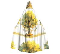 YYHHAOFA Wind Chimes On The Tree Printing Halloween Adult Hooded Cape Cloak No Zipper, Comfortable For Costume Parties